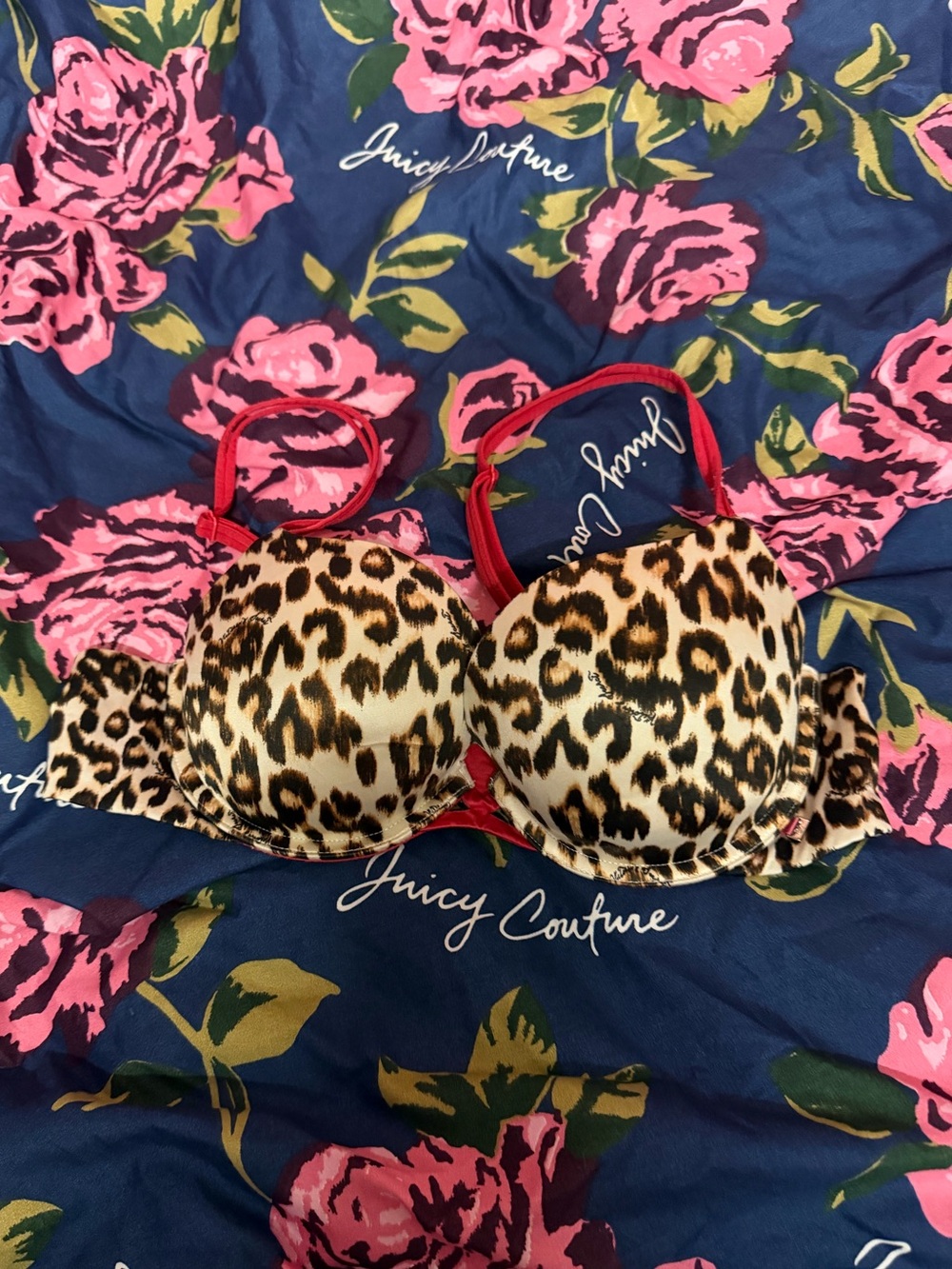Victoria's Secret Leopard Print Push-Up Bra with Red Straps